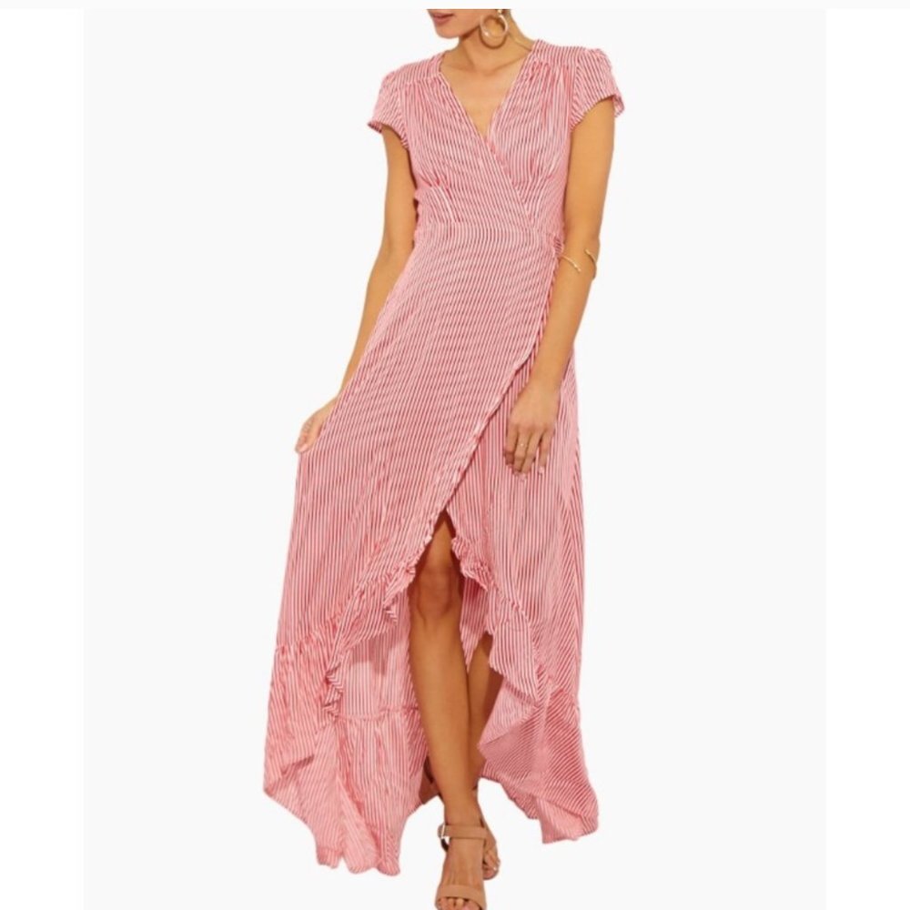 XIX Palms Red and White Ruffle Maxi